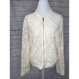 Torrid Crochet Bomber Jacket NEW Size 2 Ladies Cream Color Lace Full Zip